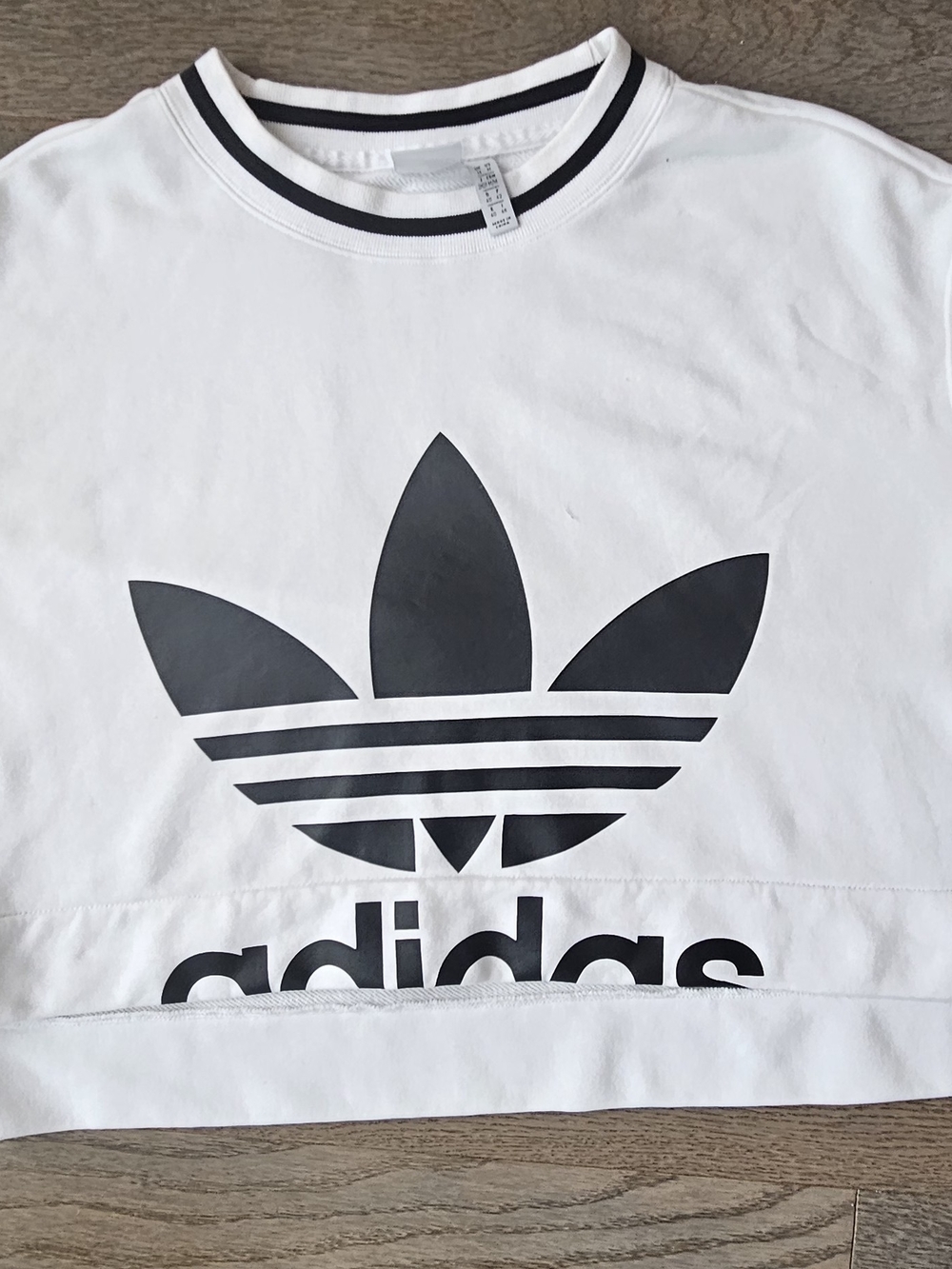 adidas White Cropped Sweatshirt with Black Trefoil